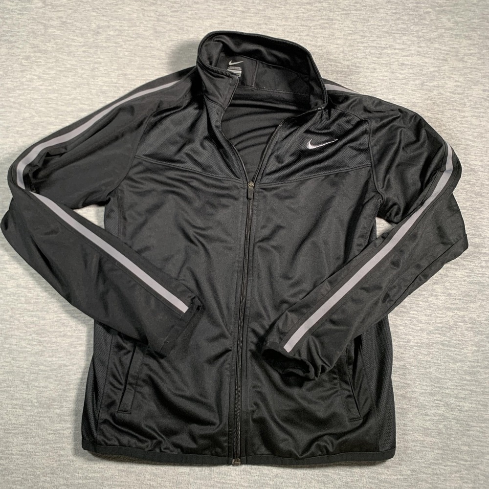 Nike Jacket Mens Medium Full Zip Track Athletic Reflective Stripes‎ Polyester